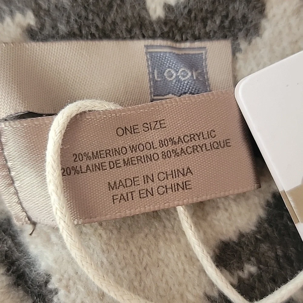LOOK BY M Leopard Print Merino Wool Blend Reversible‎ Brown Cream Winter Scarf